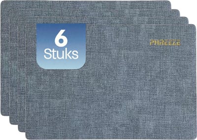 Phreeze Placemats met Linnen Patroon - 6 Stuks - Wasbaar - 30x45 CM - Luxe Placemat - Blauw