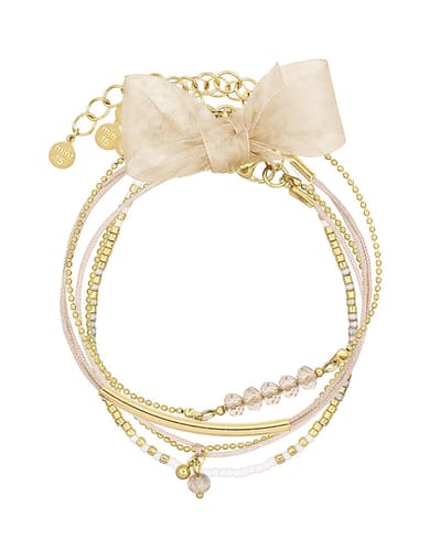 Mint15 Armbandenset 'White & Natural' - Handgemaakte armbanden naturel / zandkleur / goudkleur - Stainless Steel RVS/Roestvrij staal - Samengestelde cadeauset met 4 armbanden