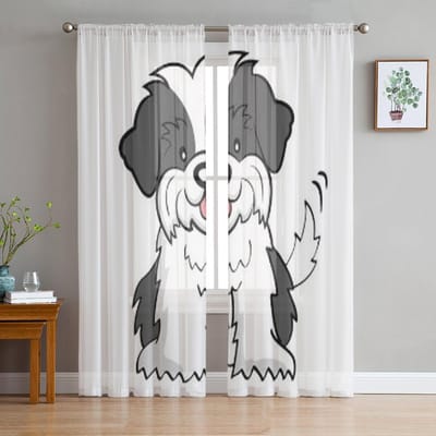 Puppy Cut Shih Tzu Geïsoleerd Transparant Gordijn Voor Woonkamer Slaapkamer Voile Gordijnen Voor Raam Organza Gordijnen Feest Tule Draperieën 135W x 114H(cm) white