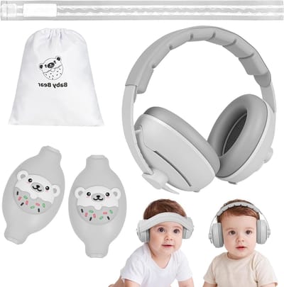 2-in-1 baby oorverdediger met antislip en ruisonderdrukking, verstelbare hoofdtelefoon voor gehoorbescherming en slaapcomfort voor baby's van 0-48 maanden