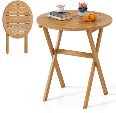 Ronde Tuintafel - Ronde balkontafel - Voor Buitengebruik - Voor balkon - Outdoor-eettafel - Terras tafel - Balkon - Naturel