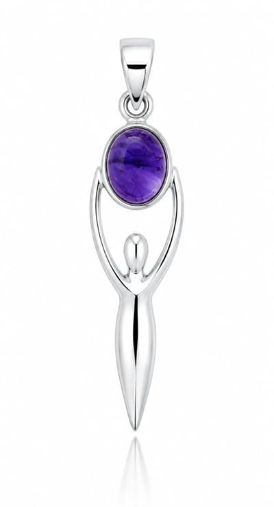 SilverGems Godin van de Aarde, Gaia, zilveren hanger met Amethist edelsteen