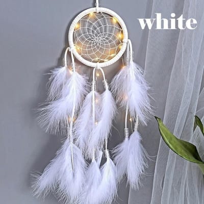 Mode LED Craft Verlichting Dromenvanger Veer Dromenvanger Meisjeskamer Bel Slaapkamer Romantische Hangende Decoratie Ornament Wolf Dromenvanger ZPG with light