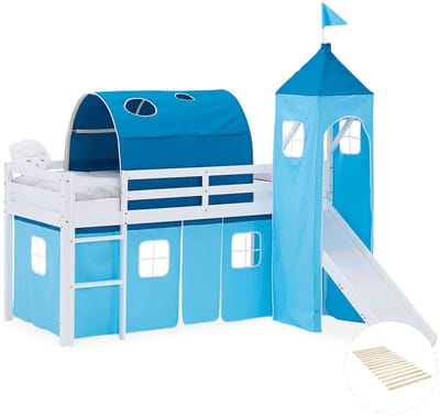 Homestyle4u Hoogslaper - 90x200 cm - Blauw - met lattenbodem