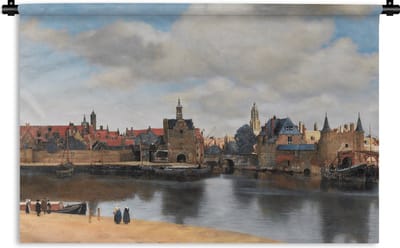 Wandkleed - Wanddoek - Vermeer - Stad - Oude meesters - Kunst - 180x120 cm - Wandtapijt