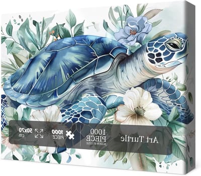 Zeeschildpad Puzzel - Bloemenpuzzel Dierenkunst - Ontspanning Thuis - 1000 Stukjes Premium Karton - 70x50 cm - Groen