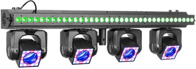 BeamZ ShowBar GO Vibe - Moving head bar met 4 moving heads - Met LED bar en LED ringen - RGBW