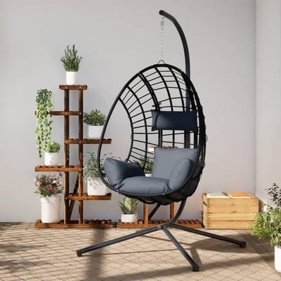 Hangstoel Eivorm - Schommelstoel Relax - Buiten Ontspannen - Rotan en Staal - 104 x 100 x 197 cm - Antraciet