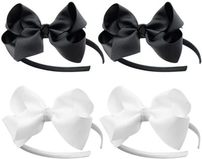 Dailygoods- Haarband Kinderen - 4 Stuks - Zacht Polyester - Decoratieve Vlinder - Zwart/Wit - Geschikt Voor Alle Kapsels - Haaraccessoires