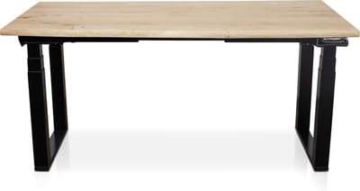 Zit-sta bureau met massief eiken boomstam blad 180 x 90 cm - MRC PRO Solid NEN-EN 527 - elektrisch verstelbaar - frame zwart - 125 cm hoog - 200KG draagvermogen