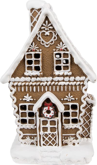 Clayre & Eef Gingerbread house met LED 13x10x21 cm Bruin Kunststof Peperkoekhuisje