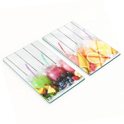Glazen serveerplanken met afbeeldingen voor fruitcocktails 2x30x52 cm