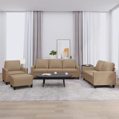 vidaXL - 4-delige - Loungeset - met - kussens - kunstleer - cappuccino