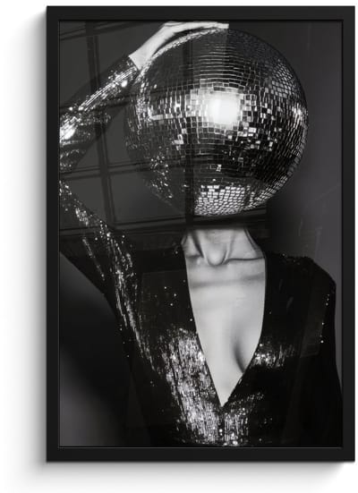 Poster in lijst - Fotolijst 40x60 cm - Posters - Discobal - Gezicht - Glamour - Zwart - Posterlijst zwart - Decoratie - Wanddecoratie woonkamer - Muurdecoratie slaapkamer