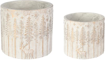 Dekoratief | Set 2 bloempotten 'Winter Deer', grijs/rood, cement, 14x14x13cm | A265011