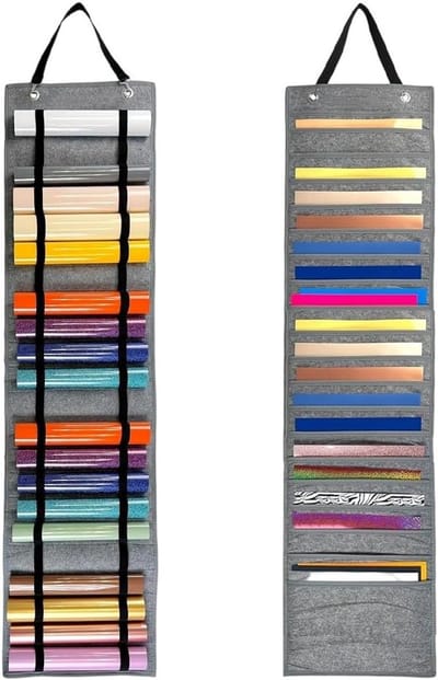 Opslagoplossing voor Vinylrollen, Organizer met 21 Pockets en 22 Rollhouders, Ideaal voor Creatieve Projecten en Plotterfilm tot 33 cm, Perfect voor Vinylontwerpen en Tekeningen
