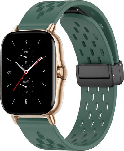Siliconen bandje - geschikt voor Amazfit GTS / GTS 2(E) / GTS 2 Mini / GTS 3 / 4 (Mini) / Bip (S) / Bip U (Pro) / Bip Lite / Bip 3 (Pro) / GTR 42 mm / Pop (Pro) / Active (2) - donkergroen