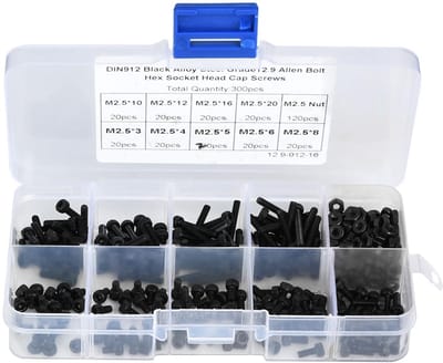 Dailygoods- Binnenzeskantschroef 300 stuks - M2,5 x 20 mm - Graad 12,9 - Zwart Staal - Schroef met Moer - Hoogwaardige Kwaliteit - Schroeven