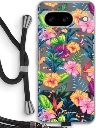 Case Company® - Hoesje met koord geschikt voor Google Pixel 8 hoesje met Koord - Tropisch 2 - Telefoonhoesje met Zwart Koord - Bescherming aan alle Kanten en Over de Schermrand