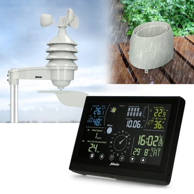 Alecto WS3875 - Professioneel 6 in 1 weerstation met draadloze buitensensor, zwart