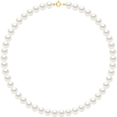 Ketting Goud - Rij van Echte Zoetwater Parels Semi Rond 8 - 9 mm