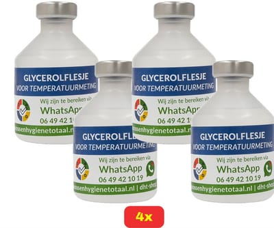 Glycerolflesje voor temperatuurmeting – Hygiënisch en nauwkeurig – Voor koeling & vriezer - 4x1 voordeelverpakking