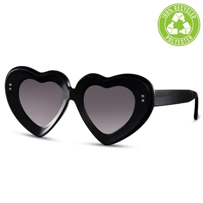 EcoLine - Hartjes - Zonnebril - WHS-6392 - Recycled Polyester - Zwart - Smoke - Grijs - 100% UV400 - Cat.3 - Incl. Etui & Poetsdoekje