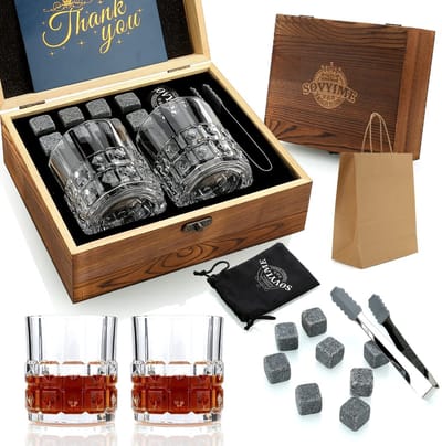 Dailygoods- Whisky Stones Cadeauset - 2 Whiskyglazen - Granieten Koelstenen - Scotch Glas Geschenk - Voor Mannen - Verfijnde Drankervaring - Whiskyset