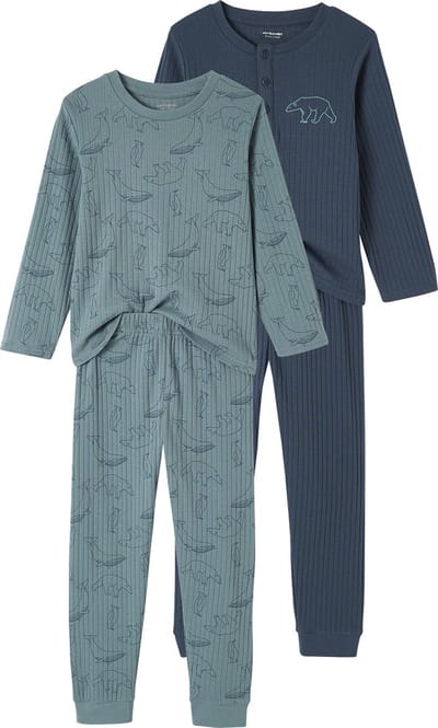 Vertbaudet Set van 2 "beren"-pyjama's in ribtricot