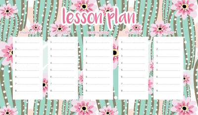 Wallvy Magnetische Lessenplan - Roze Cactussen - 30x17,5 cm - Geschikt voor Magnetische Verf - Personaliseerbaar