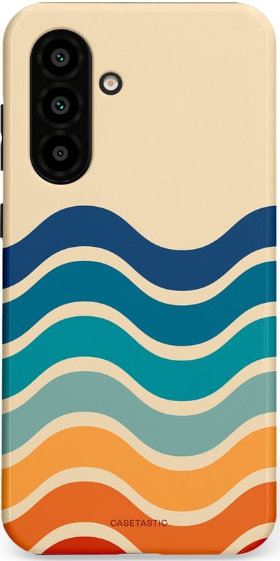 Casetastic hoesje geschikt voor Samsung Galaxy A36 / Samsung Galaxy A56 - Dubbellaagse bescherming - Nostalgische golven - Fashion Case - Zand Petrol Rood Oranje