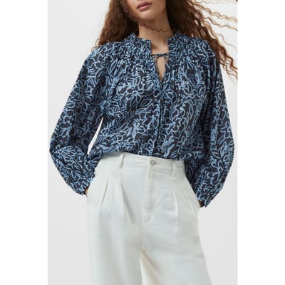 French Connection Anna Austin Cotton Top Navy Multi Size: XS | Long-Sleeved Tops Outlet | Dames | Blauw