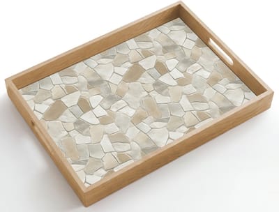 Dienblad hout 50x35 cm - Schootdienblad - Mozaïek - Stenen - Beige - Borrelplank rechthoek - Plateau dienbladen