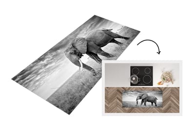 Keukenloper - Loper keuken - Olifant op de vlakte in zwart-wit - 120x50 cm - Keukenloper vinyl