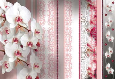 Fotobehang Flowers Floral Orchids Pattern | XL - 208cm x 146cm | 130g/m2 Vlies