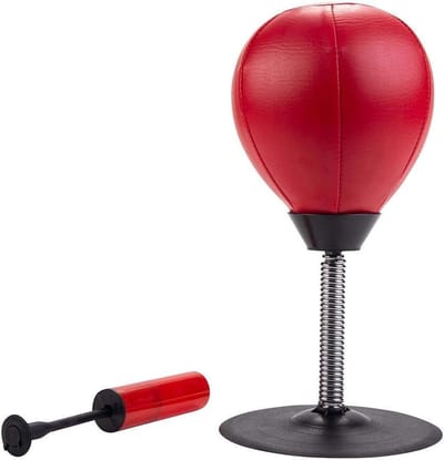 Boksoefenbal - Stootbal Antistress - Stress Verlichten - Brede Zuignap - 34 cm Hoog - Zwart