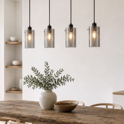 LumenXL Moderne mat zwarte hanglamp - smoke grijs glas 4-lichts - Worth
