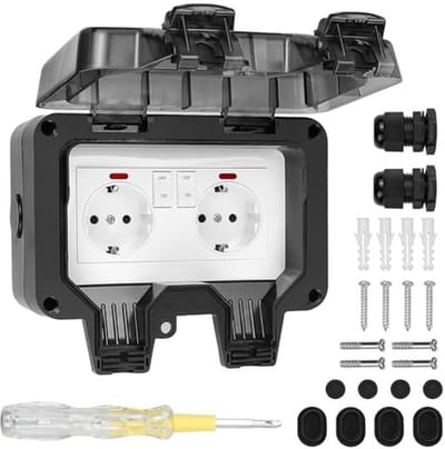 2-voudig outdoor stopcontact met kabelconnector en klapdeksel - IP66 waterdicht en stofdicht