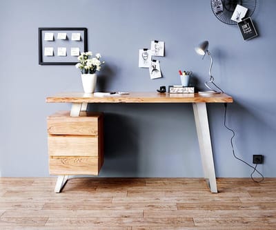 Kantoortafel Live-Edge acacia natuur 150x60 massieve boomrand 3 lades bureau