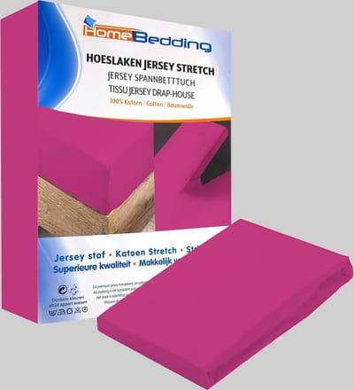 Premium hoeslaken-jersey-100% katoen -stretch-1Persoons-80x200+30cm Hoekhoogte- Roze
