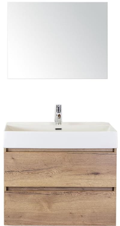 Maxx XL Badmeubelset 80 cm - Natuur Eiken - Wastafel Kube 1 Kraangat met Spiegel