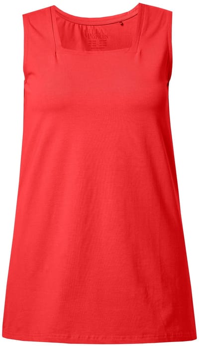 Ulla Popken - Dames - Longtop classic fit carréhals mouwloos - Klassiek koraal - Maat 42+