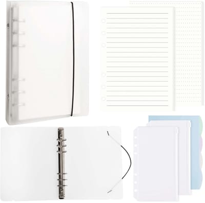 Dailygoods- Ringband A5 met 90 Vellen Navulpapier - 2 Stuks Binderzakken - 4 Stuks Verdelers - Transparant - 23,5 x 18 cm - Geschikt voor Schoolnotities - Notitieboek