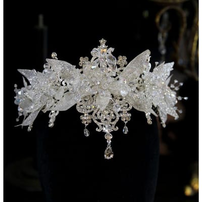 Couronne Tiara de Mariage Faite à la Main Luxueuse et Robuste Couronne Tiara en Cristal Accessoires de Cheveux Accessoires Principaux de Mariage gray