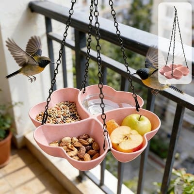 Vogelvoederhuisje - Vogelvoerbak Hangend - Vogelbadje en Voederbak - Roze Klavervormig Ontwerp - Voor Buiten Tuin en Balkon