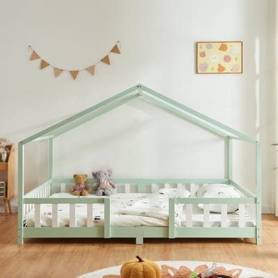 Kinderbed Treviolo huisbed 120x200 cm mint en wit [en.casa]