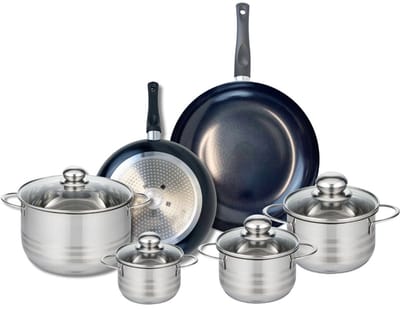 Set van 2 Koekenpannen 24 en 28 cm en 4 kookpotten 12, 14, 16 en 20 cm Elo Prima Brillant