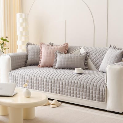 Effen Kleur Ruitvorm Bankhoes Verdikken Antislip Bankhoes voor Woonkamer Herfst Winter Warm Meubelbeschermer Kussensloop 70x70cm 1pcs