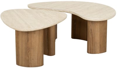 Salontafel Ovaal Organisch (Set van 2) - Hout (88 cm x 44 cm x 36 cm) - Salontafel Groot - Salon Tafel Boomstam Binnen - Ronde Salontafel - Woonkamer Tafel - Salontafels Industrieel - Salontafel Landelijk - Coffee Table White