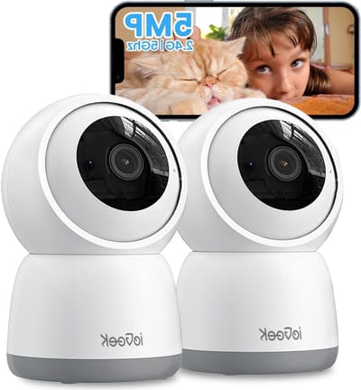 ieGeek 5MP Security Camera, WiFi, Indoor 2.4GHz/5GHz, 360°PTZ Indoor Camera for Baby/Seniors, 24 Hours Recording, Auto Tracking, Human Detection/Noise Cancellation, Alarms (2PCS)
